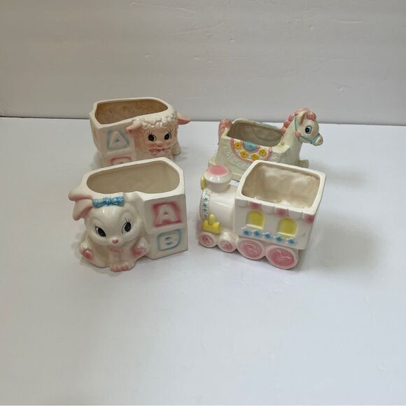 VINTAGE 70s CERAMIC NURSERY DECOR. MADE IN JAPAN. SET OF FOUR. - Picture 1 of 14